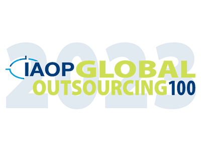 IAOP Global Outsourcing 100 logo with 2023 in the background