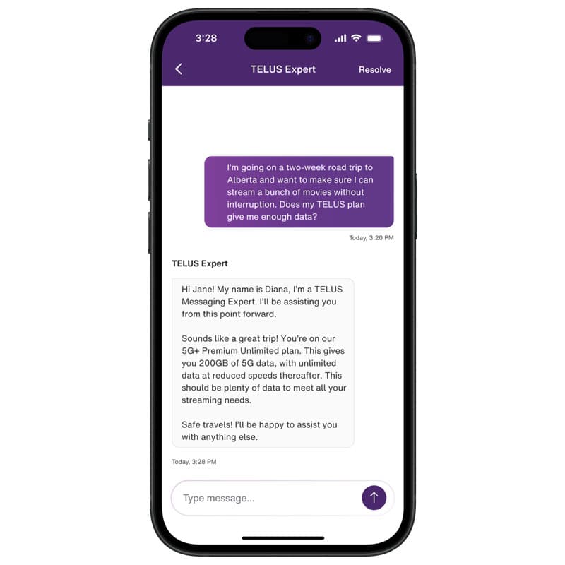 TELUS Expert Messaging Chat image resized 2